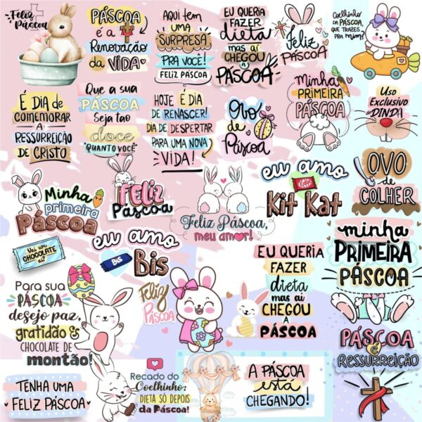 Kit Digital Lettering Frases Feliz Páscoa Arquivos sem Fundo