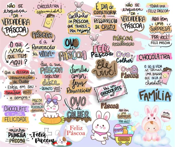 Kit Digital Lettering Frases Feliz Páscoa Arquivos sem Fundo - Imagem 2