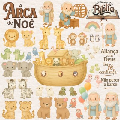 Kit Digital Arca de Noé Aquarela Historias da Bíblia