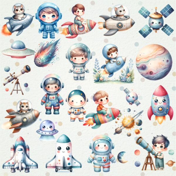 Kit Digital Astronauta Aquarela - Imagem 2