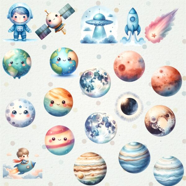 Kit Digital Astronauta Aquarela - Imagem 3