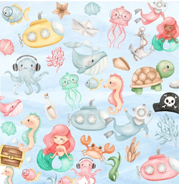 Kit Digital Fundo do Mar Aquarela