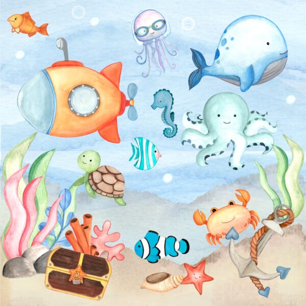 Kit Digital Fundo do Mar Aquarela Meninos