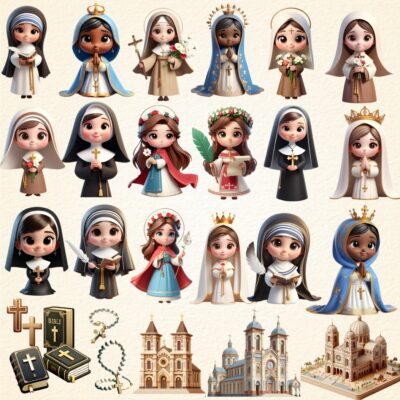 Kit Digital Santinhas Católicas 3D