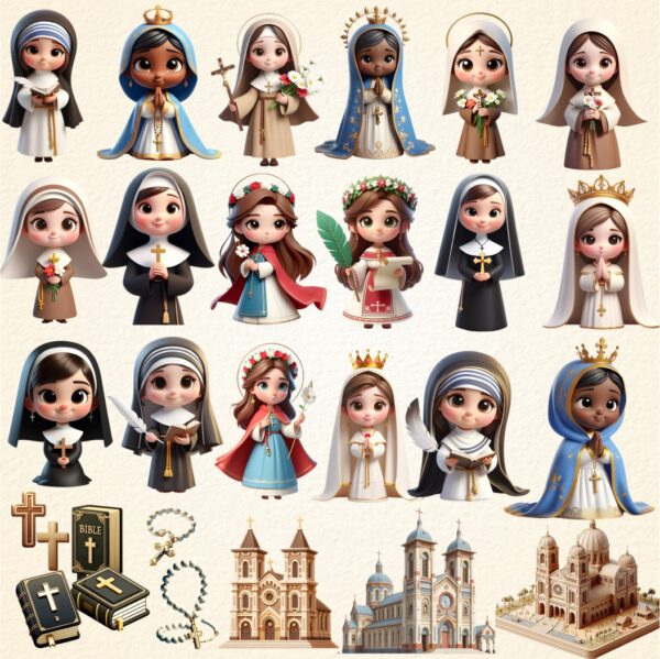 Kit Digital Santinhas Católicas 3D