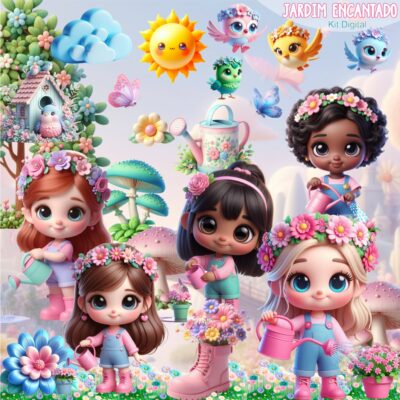 Kit Digital Jardim Encantado Cute 3D