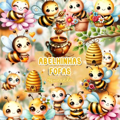 Kit Digital Abelhinhas Fofas Aquarela