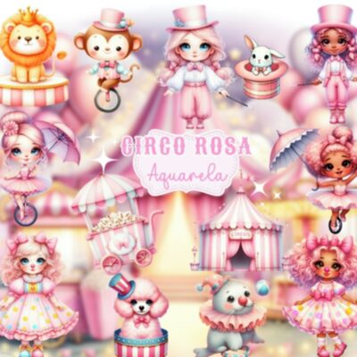 Kit Digital Circo Aquarela Rosa