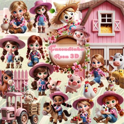 Kit Digital Fazendinha Rosa 3D