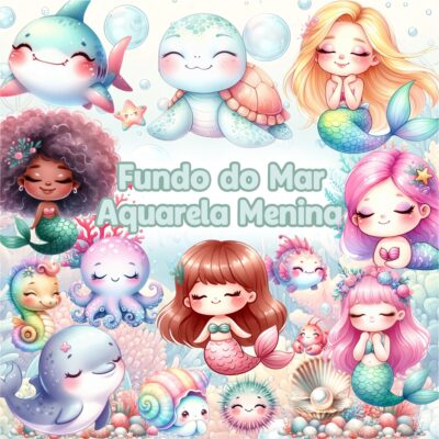Kit Digital Fundo do Mar Aquarela Meninas