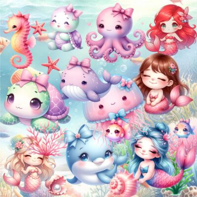 Kit Digital Fundo do Mar Aquarela Meninas