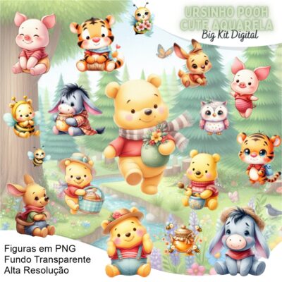 Kit Digital Ursinho Pooh Aquarela