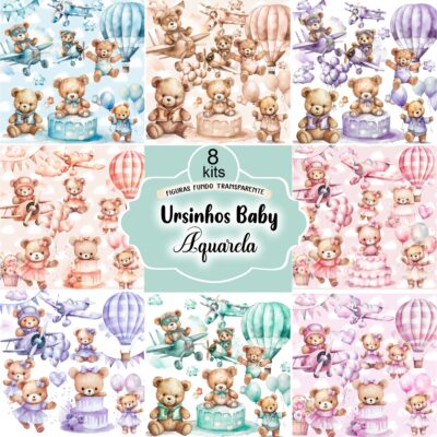 Mega kit digital Ursinhos Baby Aquarela 8 kits