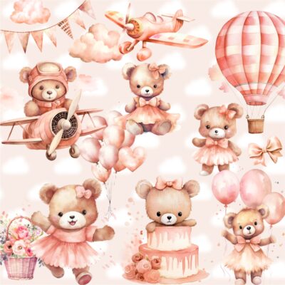 kit digital Ursinha Baby Aquarela Creme