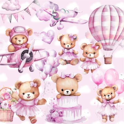 kit digital Ursinha Baby Aquarela Lilás
