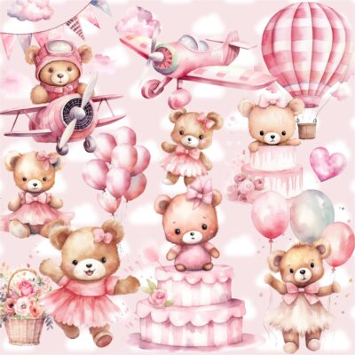 kit digital Ursinha Baby Aquarela Rosa