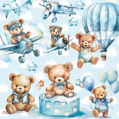 kit digital Ursinho Baby Aquarela Azul