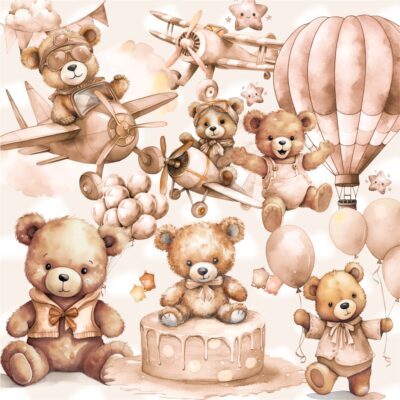 kit digital Ursinho Baby Aquarela Bege