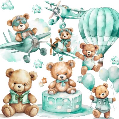 kit digital Ursinho Baby Aquarela Verde