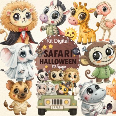 Kit Digital Halloween Safari Cute Aquarela